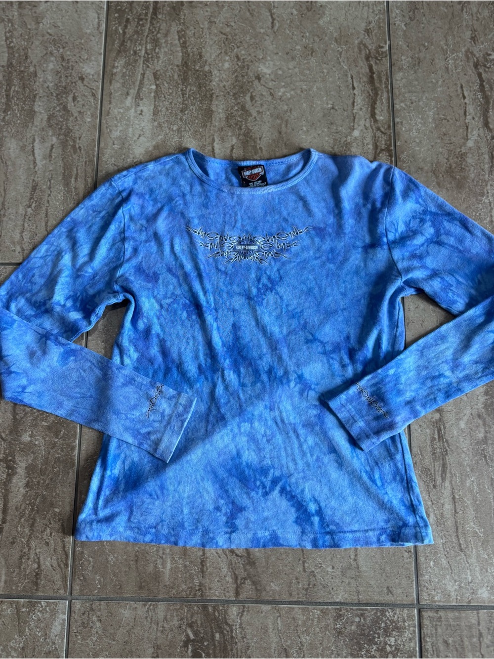 Harley Davidson tie dye long sleeve cotton shirt with rhinestone wings